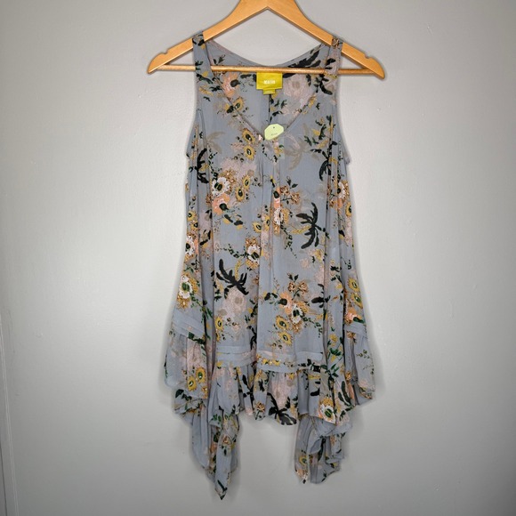 Maeve Tops - Maeve Anthropologie Size XS Floral Ruffle Asymmetric Hem Sleeveless Blouse Top